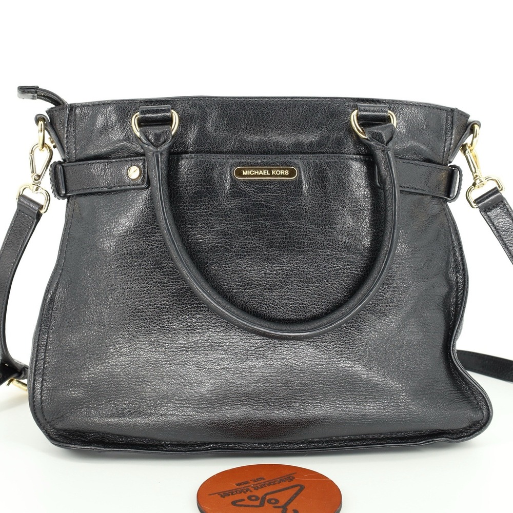 MICHAEL KORS Naomi Large Satchel Black Luxury‎ Leather Zippers Handbag Purse Bag - Picture 7 of 12